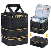 Uross Nail Polish Organizer Bag shows three-layer design for organized nail tools and polishes.