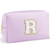 URSKYTOUS Initial Makeup Bag purple front view for compact travel organization
