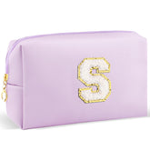 URSKYTOUS initial makeup bag purple front view showing personalized style for daily use