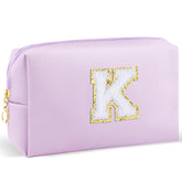 URSKYTOUS initial makeup bag purple-k zipper close-up for secure travel organization