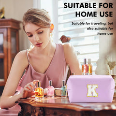 URSKYTOUS monogram makeup bag purple-k letter design highlights stylish storage