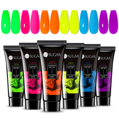UR SUGAR Neon Poly Extension Gel Nail Box with six neon colors for quick extensions.