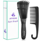 URTHEONE detangling brush with a black handle for comfortable grip during detangling.