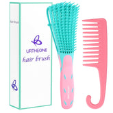 URTHEONE detangling brush pinkgreen closeup for knot-free, smooth styling.