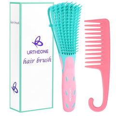 URTHEONE detangling brush pinkgreen closeup for knot-free, smooth styling.