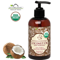 US Organic Fractionated Coconut Oil appearance highlights clear liquid texture for moisturizers.