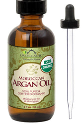 US Organic Moroccan Argan Oil bottle in amber for premium skin and hair care.