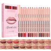 USHAS 16-color lip liner set swatches show rich hues for precise lip shaping.