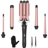 USHOW curling wand set with interchangeable-barrels enables versatile styling for smooth, long-lasting curls.