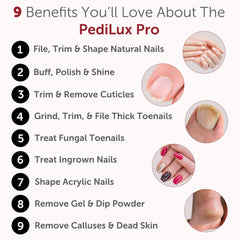 UTILYZE PediLux Pro 10-speed-settings enable tailored filing for nails and callus care.