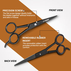 Utopia Care hair cutting scissors in a salon setup highlighting balanced weight for steady cuts.