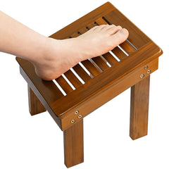 Utoplike Teak Wood Shower Foot Stool angled surface enables comfortable shaving.