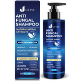 Uttse anti-fungal shampoo bottle pour for scalp relief and clean hair.