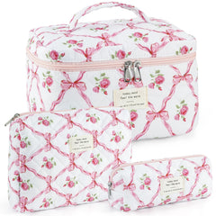 UUYUUY makeup bag floral pink front view showcases stylish portability for travel.