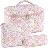 UUYUUY makeup bag with floral quilted front view for travel organization.