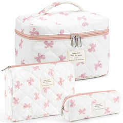 UUYUUY makeup bag 3pcs set with floral quilt for travel organization.