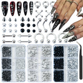 UWETIME goth nail charms box with metal accents for edgy nail art ideas.