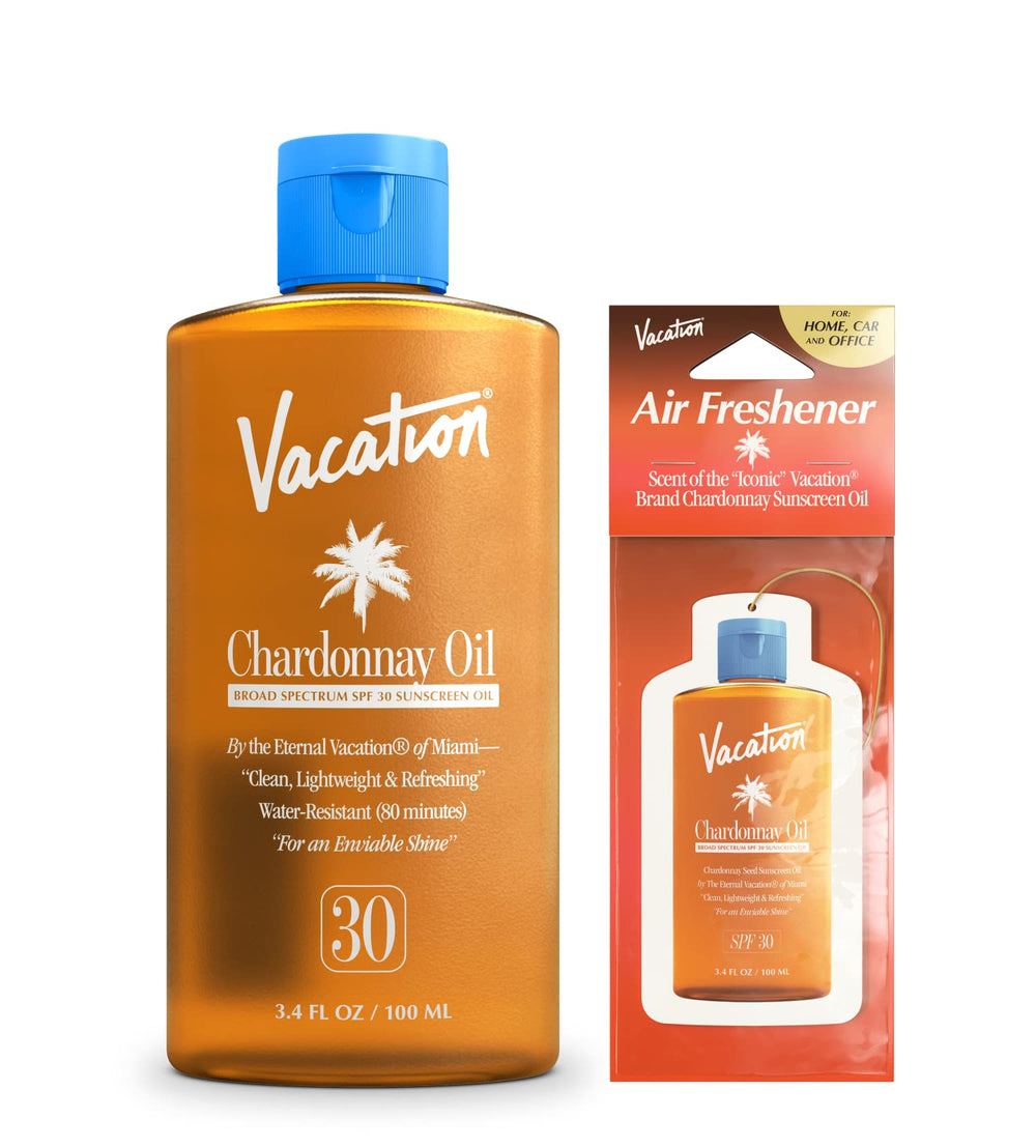 Vacation Chardonnay Oil SPF30 bottle showing travel-friendly sun protection
