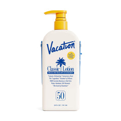 Vacation Classic Lotion SPF50 bulk bottle showing high capacity sunscreen for family pool days