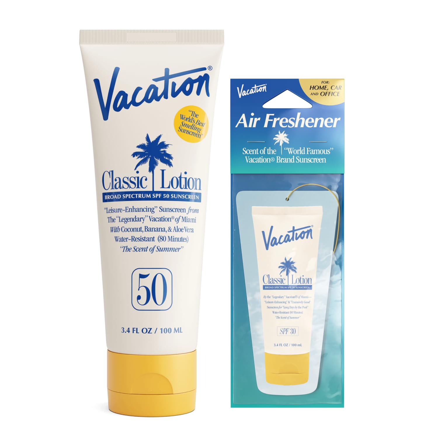 Vacation Classic Sunscreen bottle demonstrates SPF 50 protection for everyday outdoor wear.