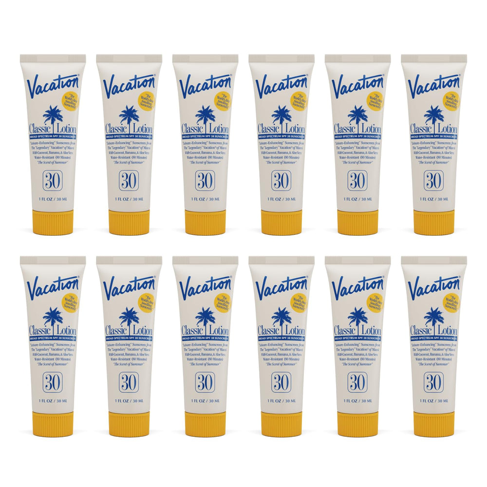 Vacation mini classic sunscreen SPF 30 1oz packaging shows travel-friendly size for on-the-go protection