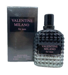 Valentine Milano men's cologne bottle, sleek design for daily confidence.