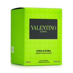 Valentino Donna Green Stravaganza outer packaging signals premium fragrance gift-ready presentation.