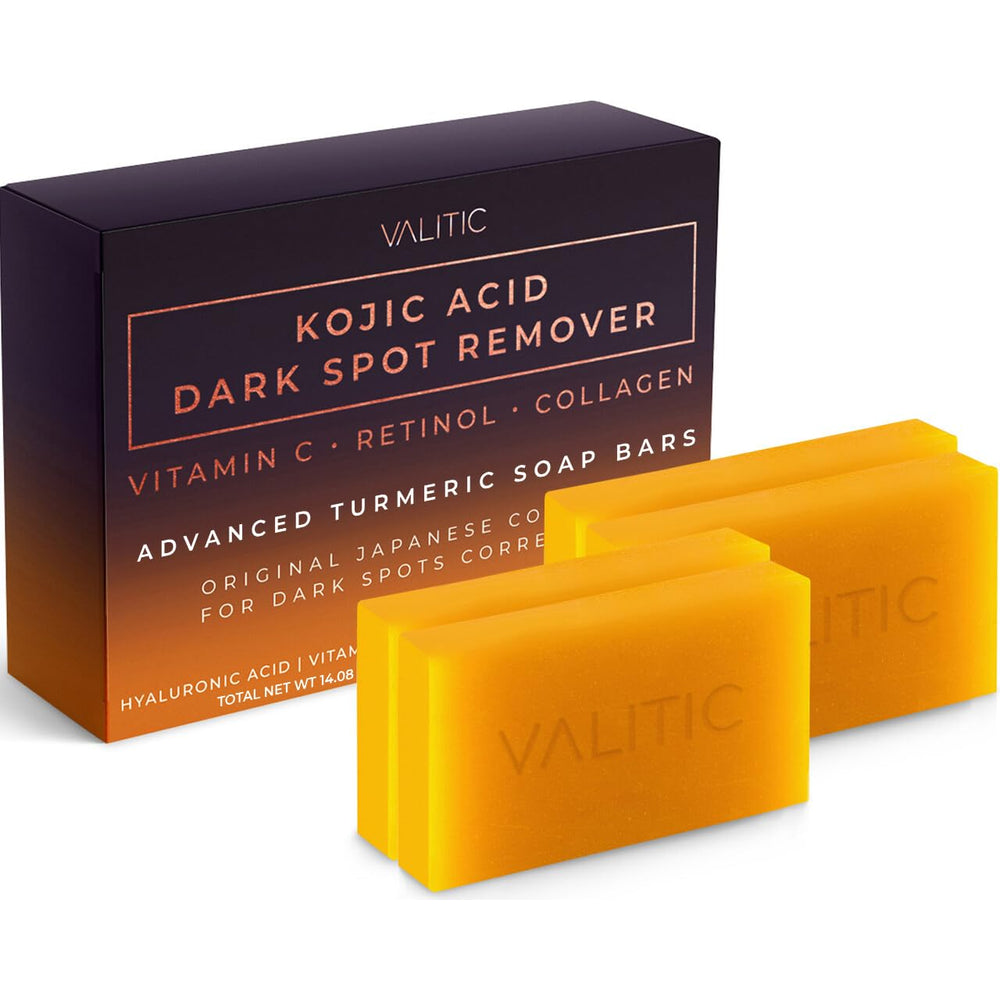 VALITIC Kojic Acid Dark-Spot Remover Soap Bar 4-pack supports an even-toned glow.