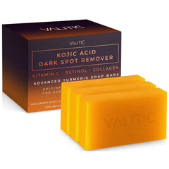 VALITIC Kojic Acid Soap Bar pack close-up highlighting dark spot correction potential