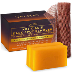VALITIC Kojic Acid soap front bar for two-pack formula promoting even tone.
