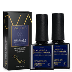 Valitic strong nail glue close-up showing quick-dry brush-on bond for long wear.