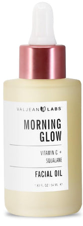 VALJEAN LABS Morning Glow oil bottle delivers hydrating radiance.