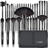 Vander makeup case open with 32-piece brush set, travel-ready organization.