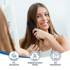 Vanicream before and after hair demonstrating reduced buildup and shine
