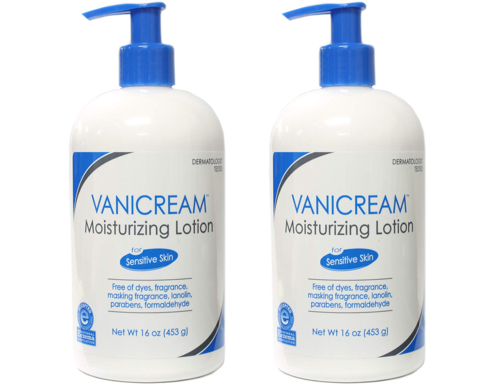 Vanicream Moisturizing Lotion 2-pack outer packaging with gentle, dye-free formula for sensitive skin