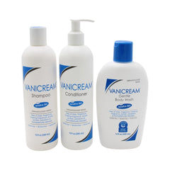 Vanicream shampoo bottle front view, fragrance-free and dye-free daily care for sensitive scalps.