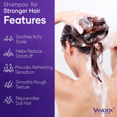 VANIDOX lavender-mint shampoo bottle and label on counter supports clean hair care routine
