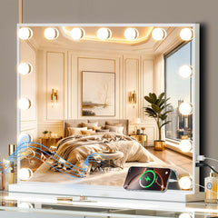 VANITII GLOBAL vanity Hollywood mirror front view with lit bulbs for precise makeup application.