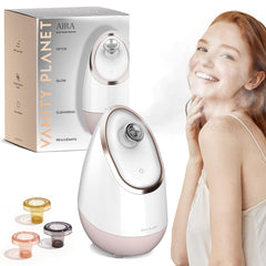 Vanity Planet Aira steamer rose gold front view for pore cleansing