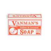 The VanMan Beef Tallow Soap close-up shows nourishing texture for skin.