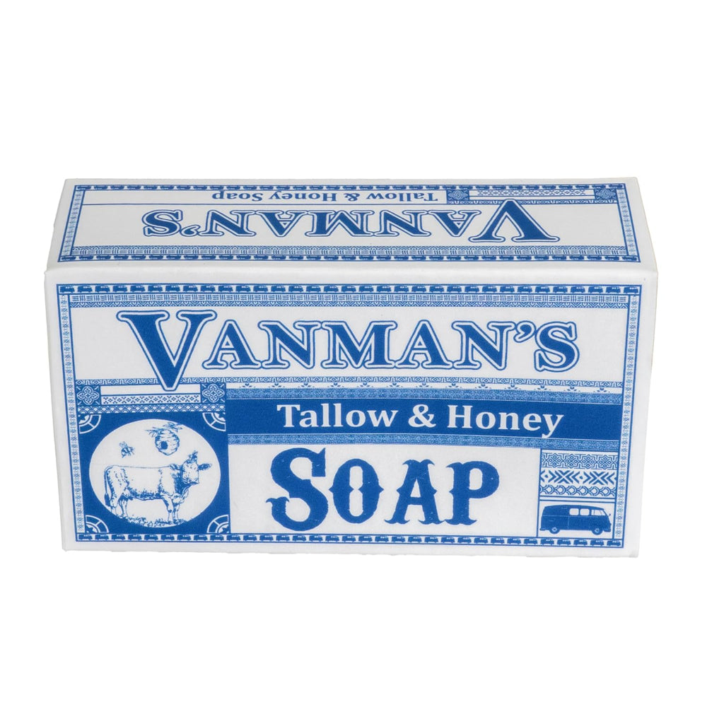 VanMan Beef Tallow Bar Soap pack shot shows a hydrating cleansing option for skin.