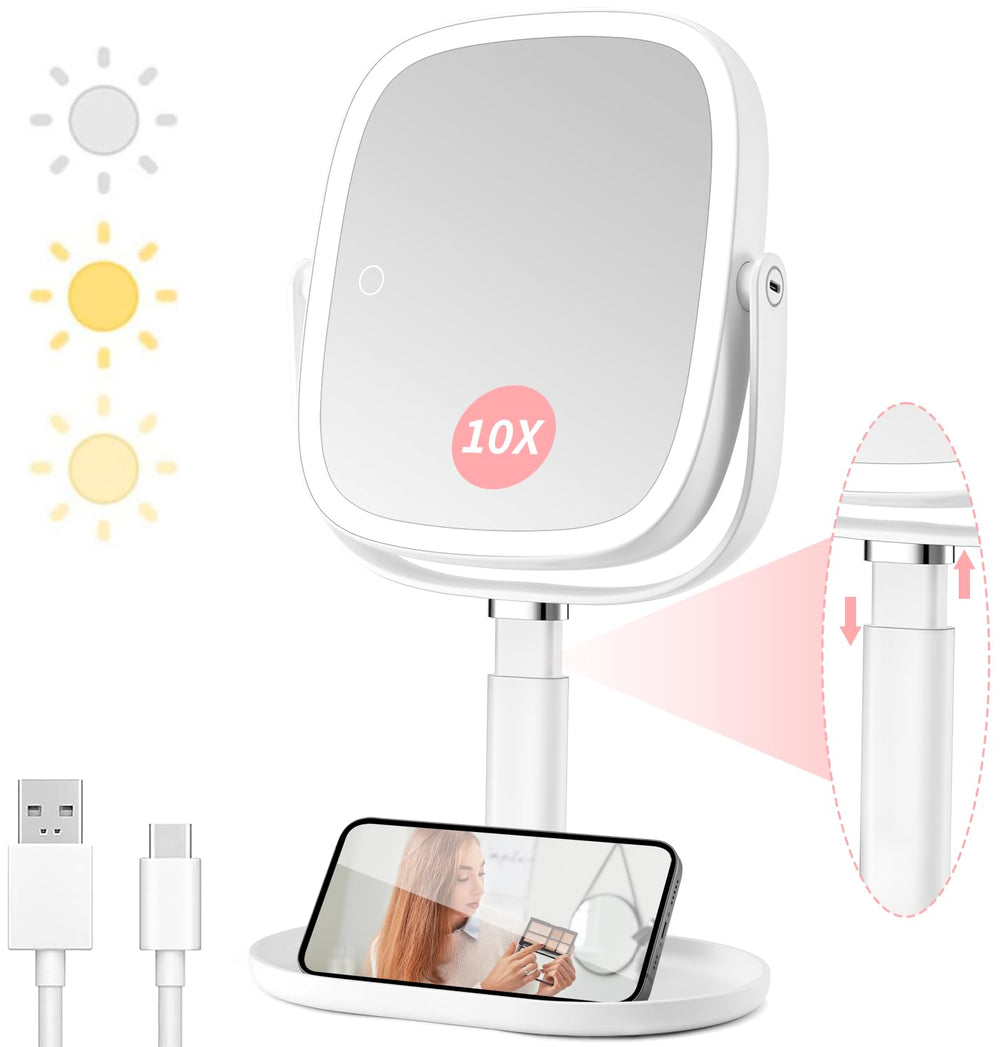 Vanmirr lighted makeup mirror 1x view for broad makeup tasks.