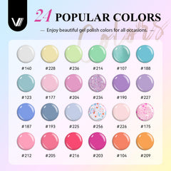 VANREESA 24-color gel polish swatches provide versatile shade options