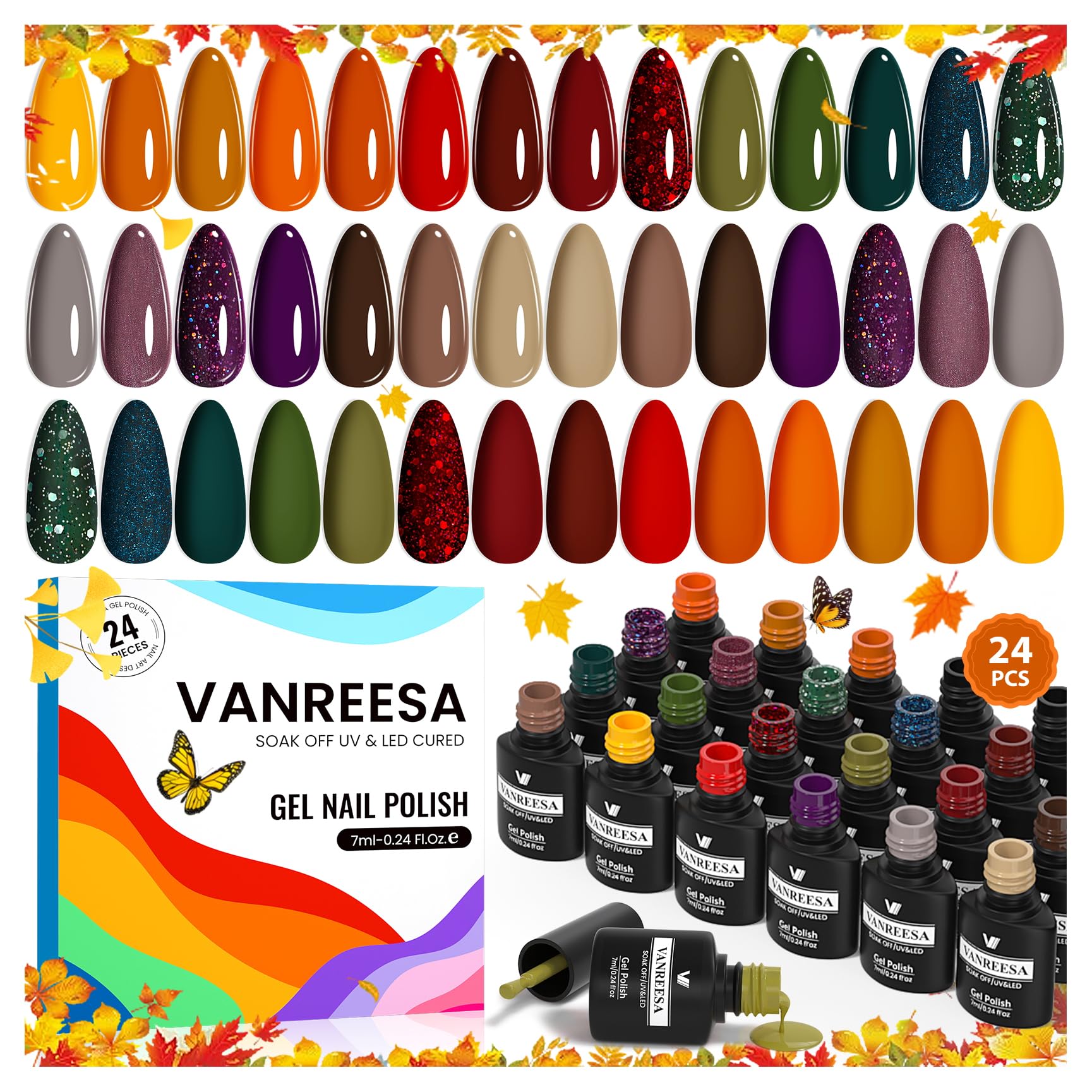 VANREESA fall gel nail polish set swatches for versatile manicures