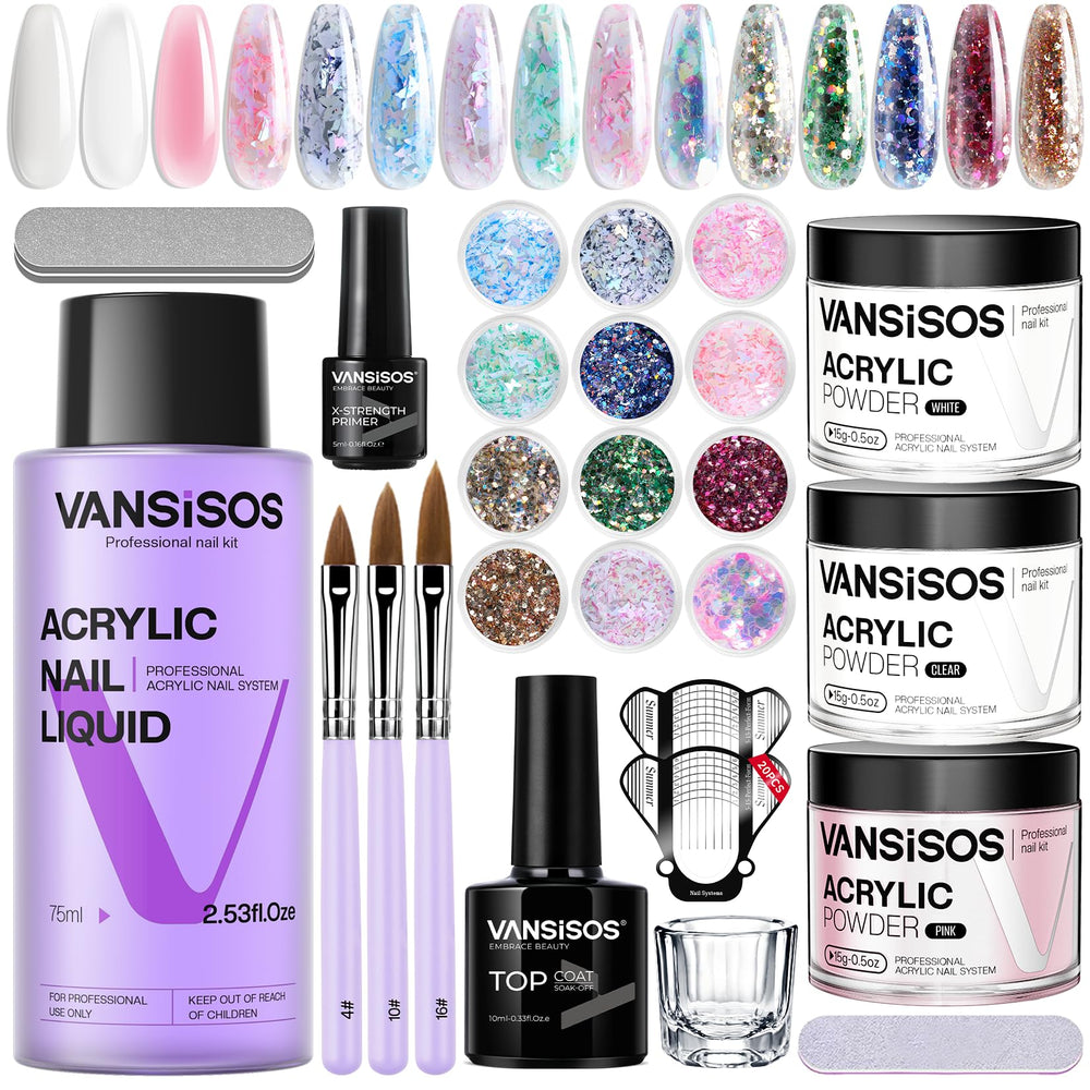 VANSISOS beginners acrylic nail kit contents for at-home nail art