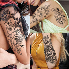 VANTATY realistic-rose-peony-arm-tattoo provides lifelike detail for a chic arm sleeve.