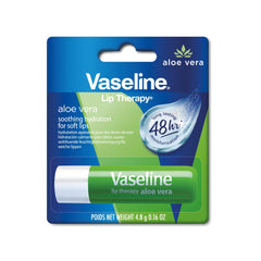 Vaseline Aloe Fresh Lip Therapy packaging promotes portable hydration.