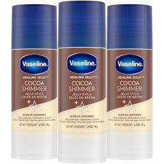 Vaseline Cocoa Shimmer Jelly Stick packaging shown as travel-friendly moisturizer