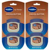 Vaseline Lip Therapy Cocoa Butter pack of four mini jars offers on-the-go hydration.