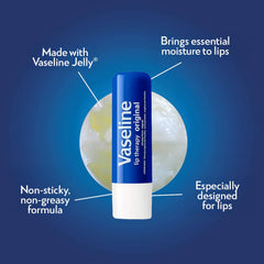 Vaseline Lip Therapy Original application on lips demonstrates smooth non-greasy coverage.